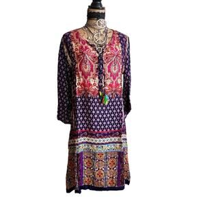 new - ANANDAS COLLECTION BOHO TUNIC MULTICOLOR DRESS SIZE MEDIUM